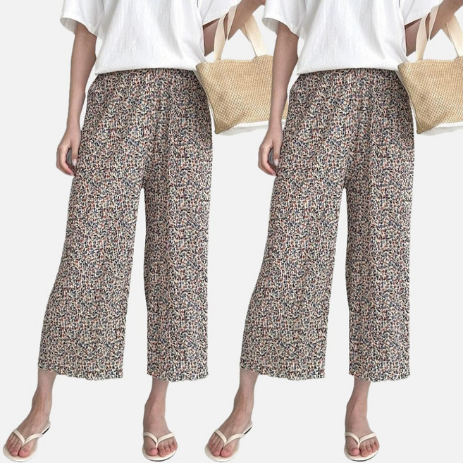 [1+1] 벨로라 여성 8부 촌캉스 팬츠 꽃무늬 쿨링 냉감 냉장고 바지