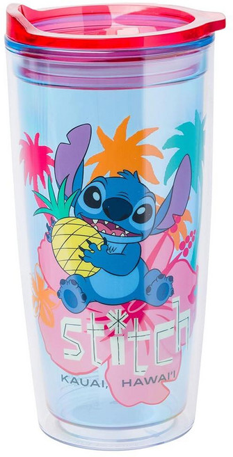 Silver Buffalo 스타워즈 루크 스카이워커 레이아 공주 한스 솔로 츄바카 요다 R2-D2 C-3PO 이중벽 스테인리스 스틸 여행용 머그 손잡이 포함 42, Lilo and Stitch Kauai, Hawaii