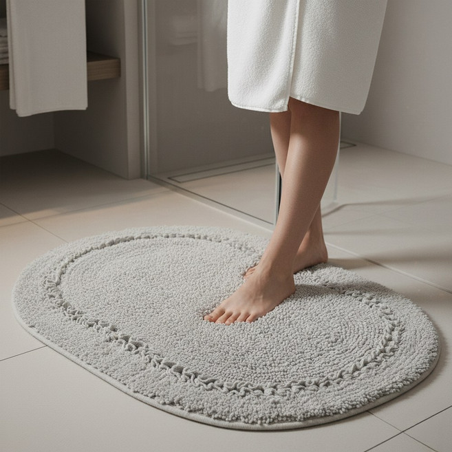 라온패브릭 주방발매트 화장실 주방 욕실 발매트 대형 면100% 코튼레이스, 라이트그레이