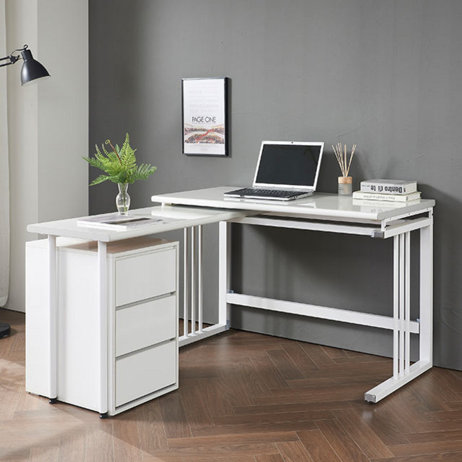 [에타홈] 원룸 철제 공부 노트북 컴퓨터용 멀티 확장형 중학생 고등학생 책상 테이블, 화이트