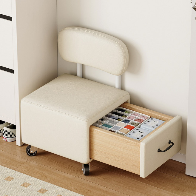 등받이낮은의자 수납스툴 이동식 거실 스툴 가팡낮은스툴, 화이트, 1개