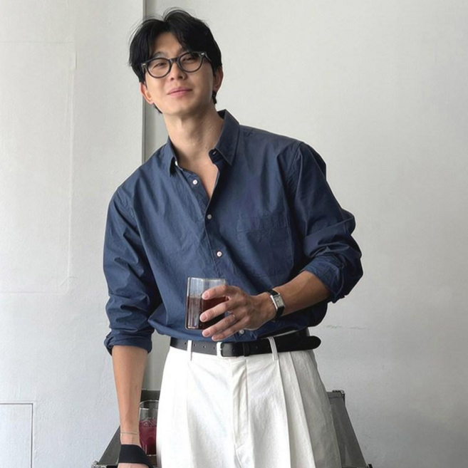 디어블루 남성 사계절 베이직 긴팔 셔츠 오버핏셔츠 캐주얼 셔츠 머슬핏