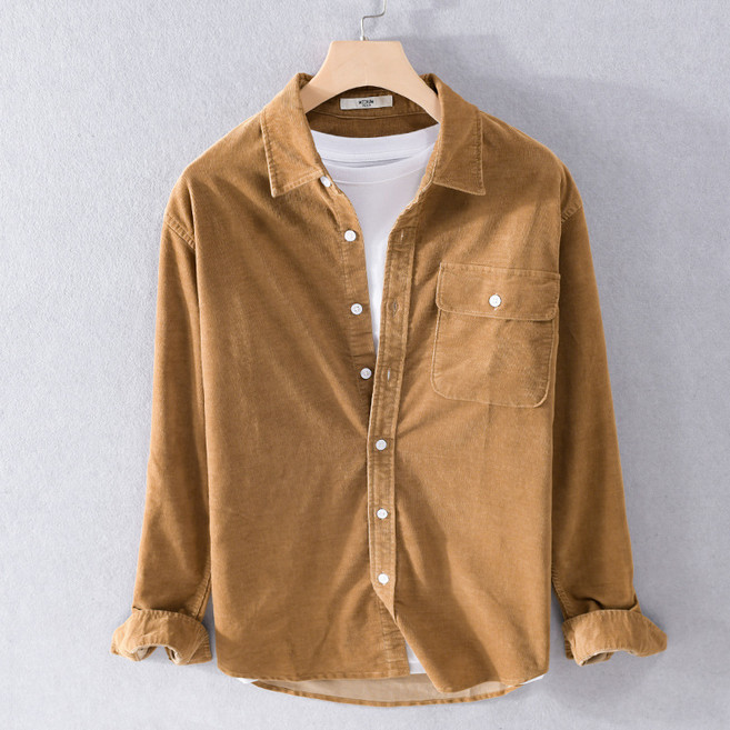 AOKADA 남성 봄 가을 루즈핏 코듀로이 셔츠 골덴 남방