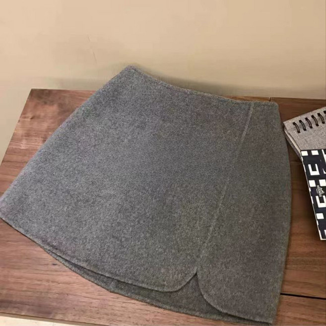 灰色毛呢半身裙2025秋冬加厚新款開叉短裙高腰顯瘦氣質簡約風短裙
