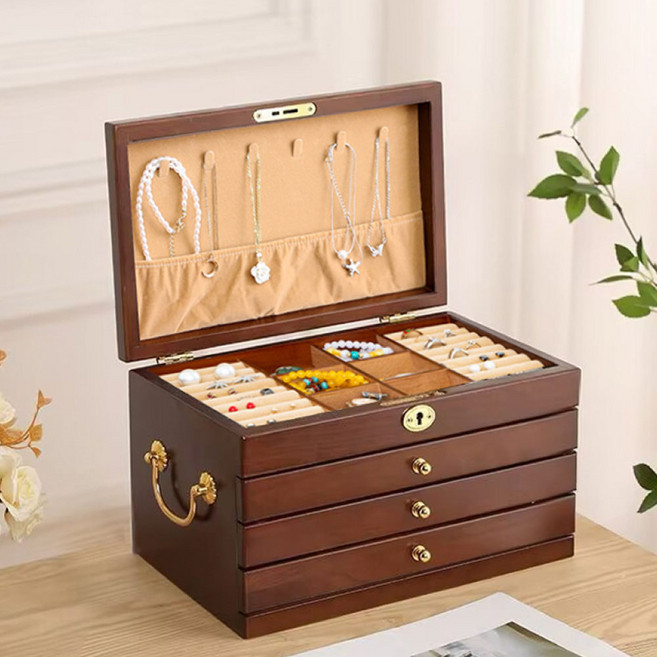 마음결 고급 원목 월넛 보석함 악세사리 정리함 서랍형 손잡이 보관함 4단형 6단형