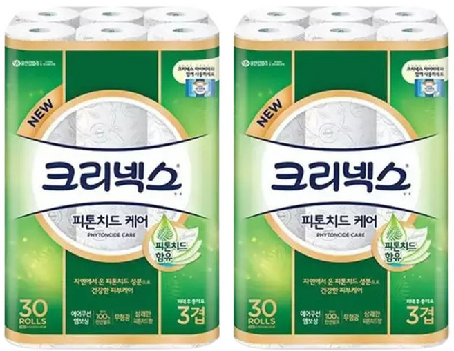 크리넥스 휴지 숲속의피톤치드 3겹30롤x2개 화장 3겹 실 휴지 생필품 롤 두루마리 dew+487xM