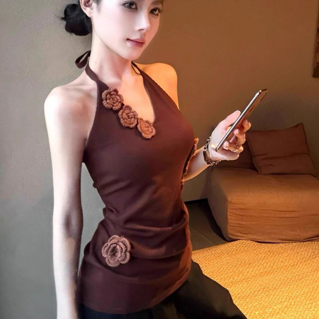 해피유통 정교한 레이스 V넥 허리 조절 가능한 이너 탑