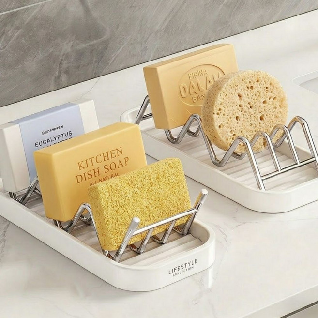 위들리 위생깔끔 수세미 거치대 W 비누 받침대, 1개, 스테인리스