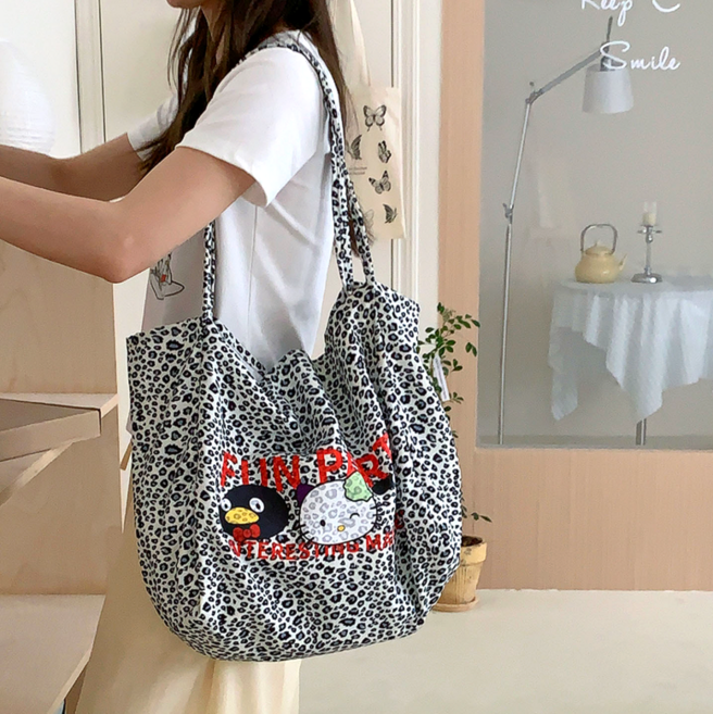 뷰티앤몬스터 고양이 빈티지 레오파드 에코백 숄더백