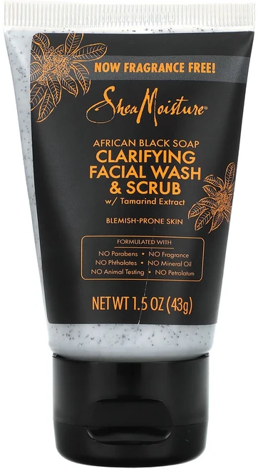 SheaMoisture 아프리카 블랙 비누 클래리파잉 페이셜 워시 & 스크럽 향료 무함유 43g(1.5oz), SheaMoisture아프리카블랙비누클래리파잉페이셜워시, 43g - 쿠팡