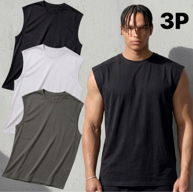 스피디컴피 남자 오버핏 머슬핏 무지 민소매 나시 3장세트