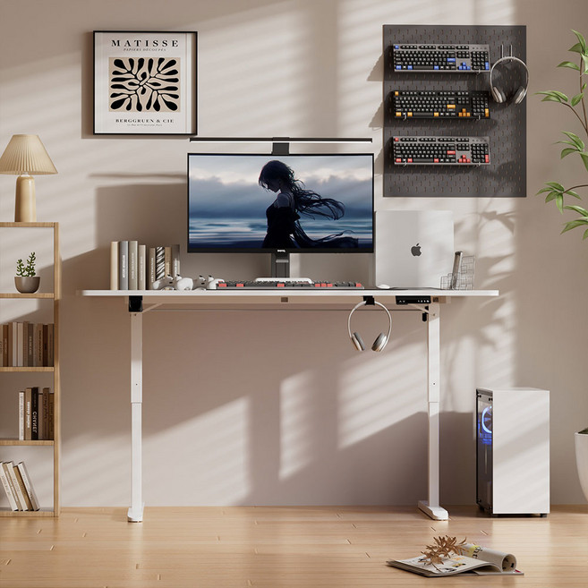 Fahomiss 전동 높이조절 스탠딩 데스크 넓은 상판 컴퓨터 책상 사무용 학생용 공부 책상 700 800폭, 화이트