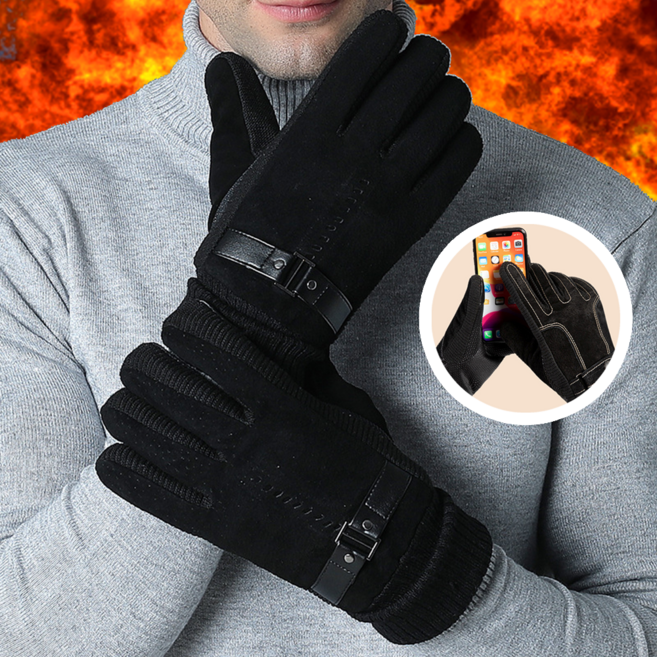 Vaniel 남성 고급 세무 가죽 방한 장갑 스마트폰 터치