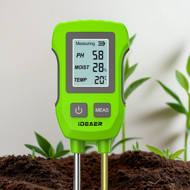 3IN1 원예 농업용 토양 pH 수분 온도 측정기 화분 식물 다기능 측정도구, 1개, SGS07-그린