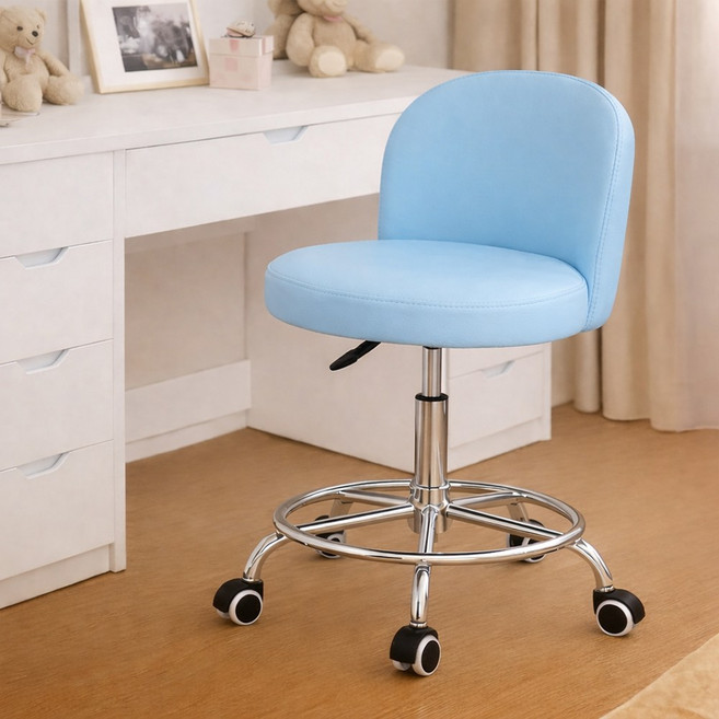 라온프리 푹신한 이동식 등받이 화장대의자, 1개, 스카이 블루