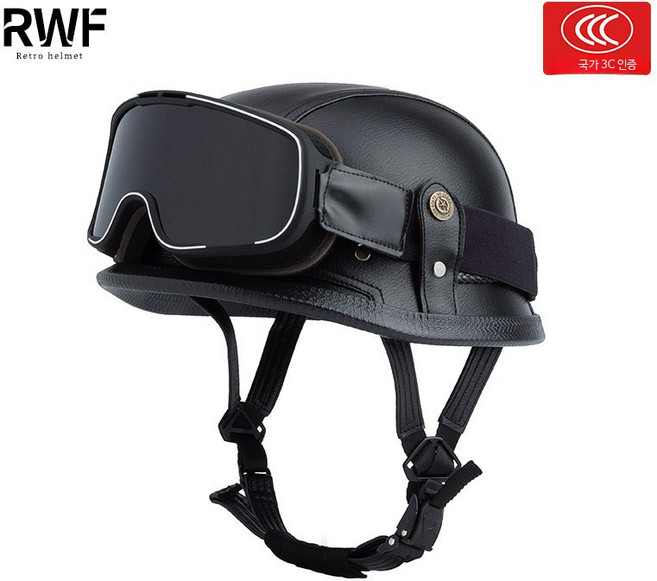 오토바이 하프페이스 헬멧 경량 바이크 레트로 스쿠터 전기차 안전 볼록형 크루즈 남녀공용, AA_블랙+복고풍 거울