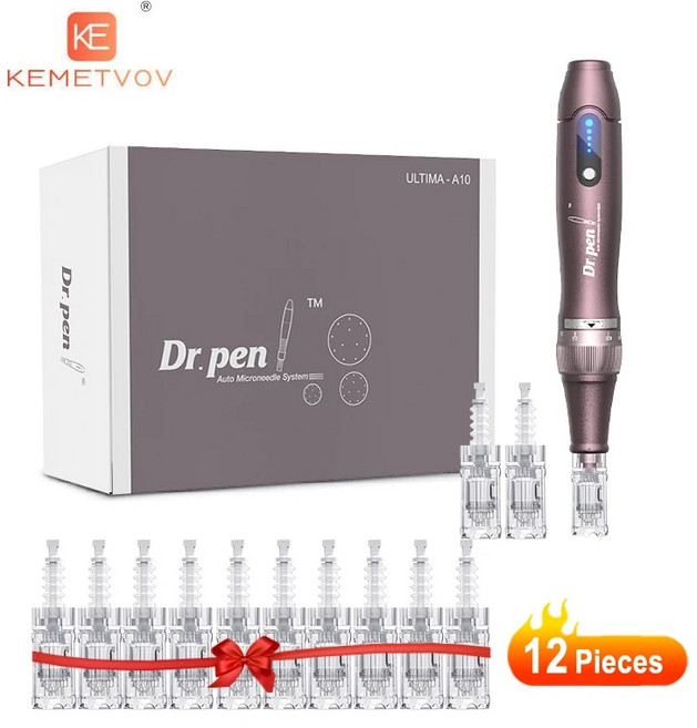 Dr.pen 울티마 A10 무선 스킨 케어 더마 펜 마이크로 스킨 펜 피부 회춘 12 개 카트리지 포함, 15.A10UK Plug RD, [15] A10UK Plug RD