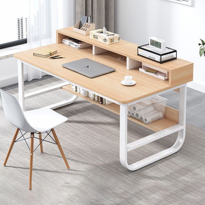 사무용책상 1인용컴퓨터책상 철재 책상책꽂이, 목색의