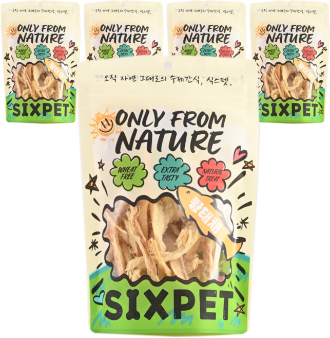 식스펫 국내산 오직 자연재료 30일 강아지 고양이 간식, 30g, 5개, 푹신 황태채