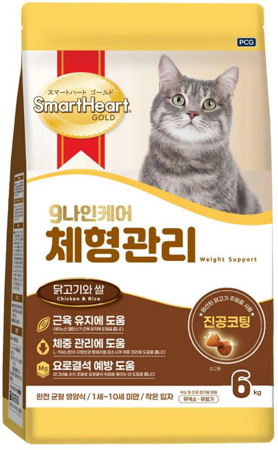 스마트하트골드 고양이 나인케어 기능성 사료, 다이어트+장건강, 6kg, 1개