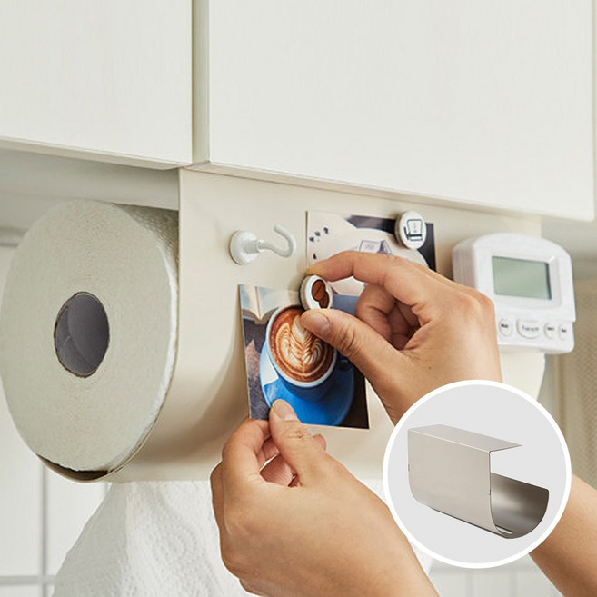 한샘 SOK 마일드 키친타올 마그네틱 랙 2종택1 거치대 정리함 정리대, 크림, 1개