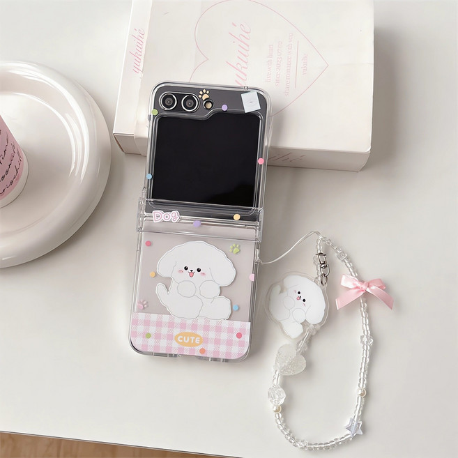 휴대폰케이스 갤럭시 z플립3 z플립4 z플립5 z플립6 z플립7 힌지보호 투명 실리콘 화이트 퍼피 체크