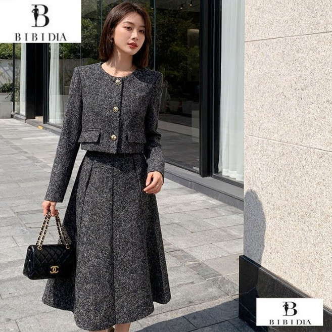 비비디아 여성 트위드 자켓 A라인 롱스커트 투피스 세트 하객룩 오피스룩 격식룩 (S~3XL) 5562