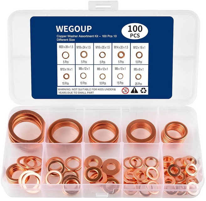 WEGOUP 구리 와셔 PCS 오일 드레인 플러그 U20 개스킷 구색 100 크러쉬 키트