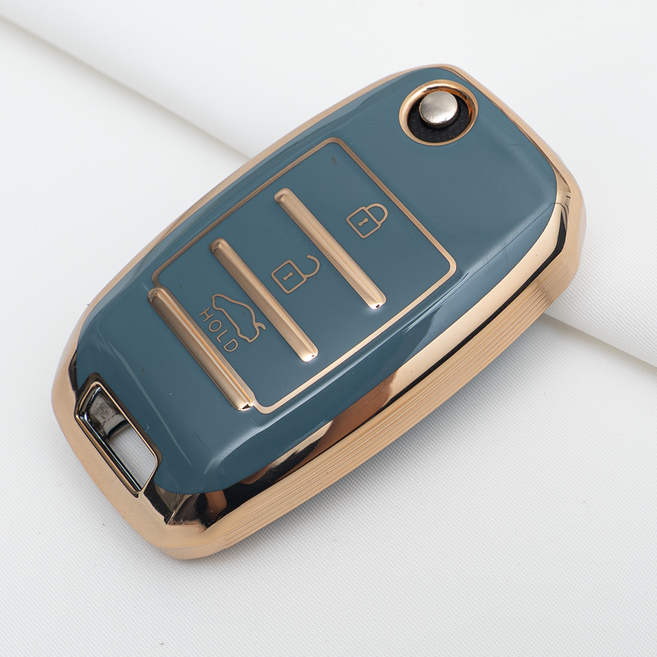 기아 호환 스마트 차 키케이스 키홀더 TPU 키커버 리모컨, 그레이골드, TA27-3버튼