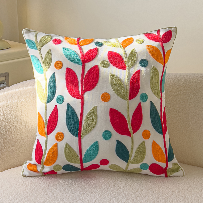 서플라이랩 고급 자수 쇼파쿠션 국산솜 포함, 7. 비비드잎사귀