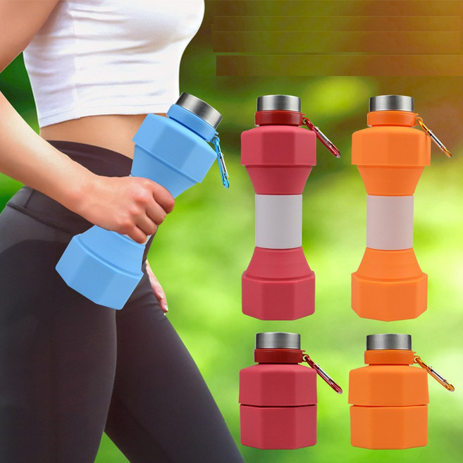 [실버플라워]아령물통 접이식 아령물통 등산물병 헬스 여행용 접히는 물병 003, 오렌지, 1개