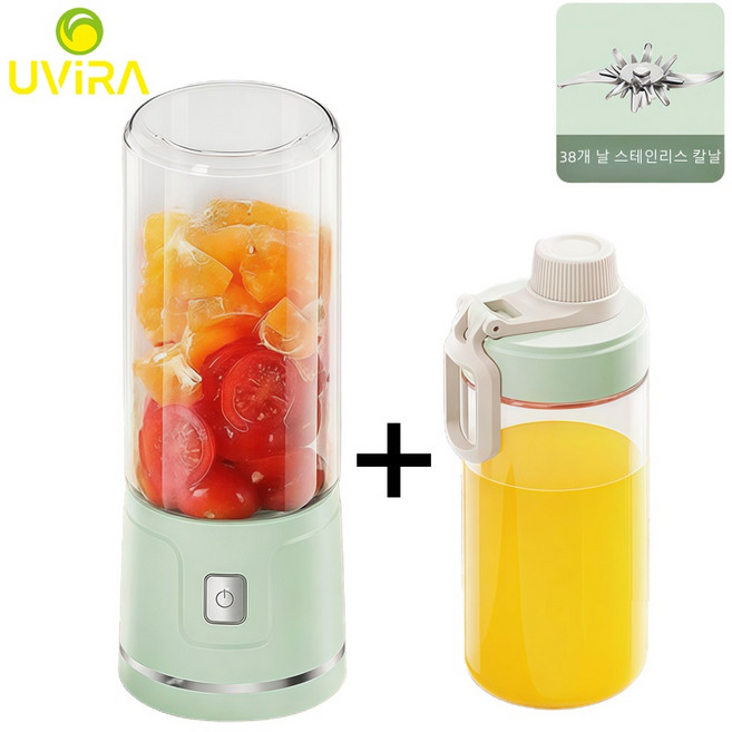 Uvira 휴대용 소형 믹서기 38개 날 스테인리스 칼날 USB 충전식 무선 미니 믹서기, Z21-그린