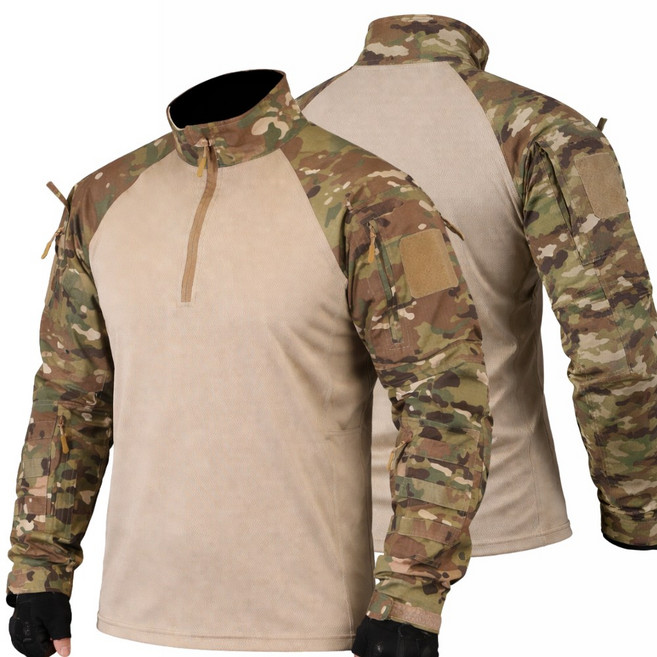 누누핏 밀리터리 택티컬 컴뱃티셔츠 긴팔 작업복, 데저트카모