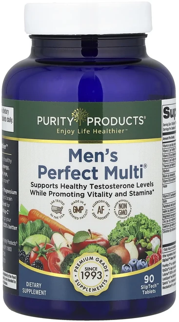 단백질 비타민 철분 마그내슘 칼슘 Purity Products 남성용 Perfect Multi® SlipTech™ 정제 90정 고루고루섭취해주세요, PurityProducts남성용PerfectMultiS, 1개 - 쿠팡