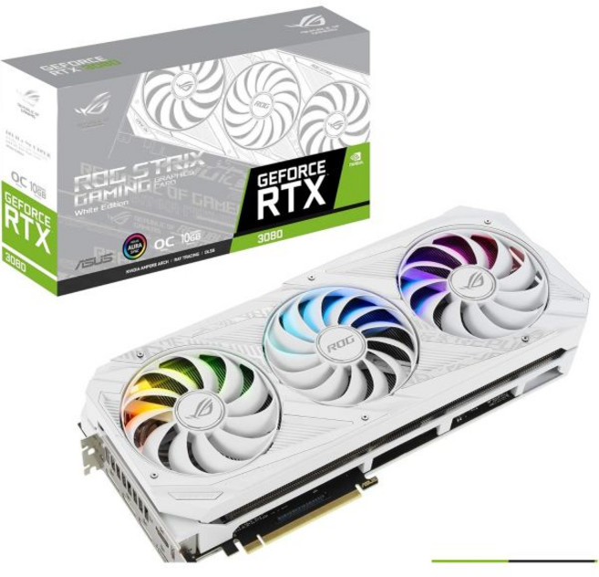 게이밍 그래픽카드 PC 비디오 게임용 ASUS ROG STRIX NVIDIA GeForce RTX™ 3080 화이트 OC 에디션 그래픽 카드 PCIe 4.0 10GB GDDR6