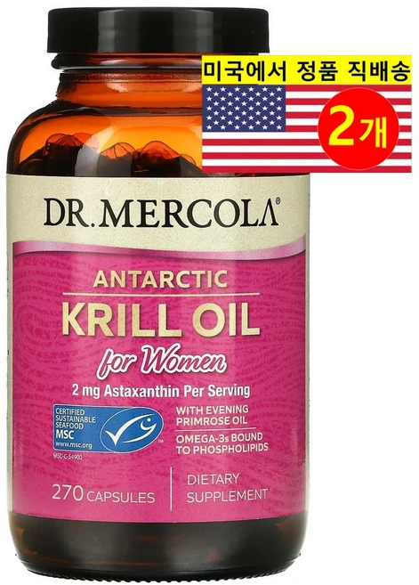 Dr. Mercola 닥터 머콜라 여성용 남극 크릴 오일 Krill Oil 1000mg, 270정, 2개 - 쿠팡