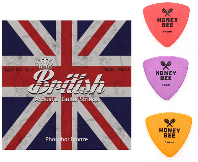 British 브리티시 포스포 브론즈 기타스트링 통기타줄 X 허니비 피크, 1개