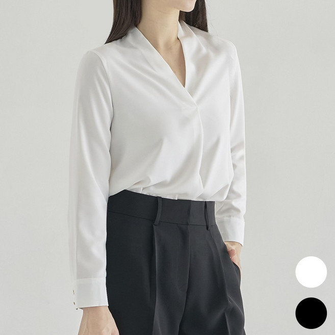 더웨이나인 여성 V넥 블라우스 빅사이즈 흰색 블랙 브라우스 면접 셀디