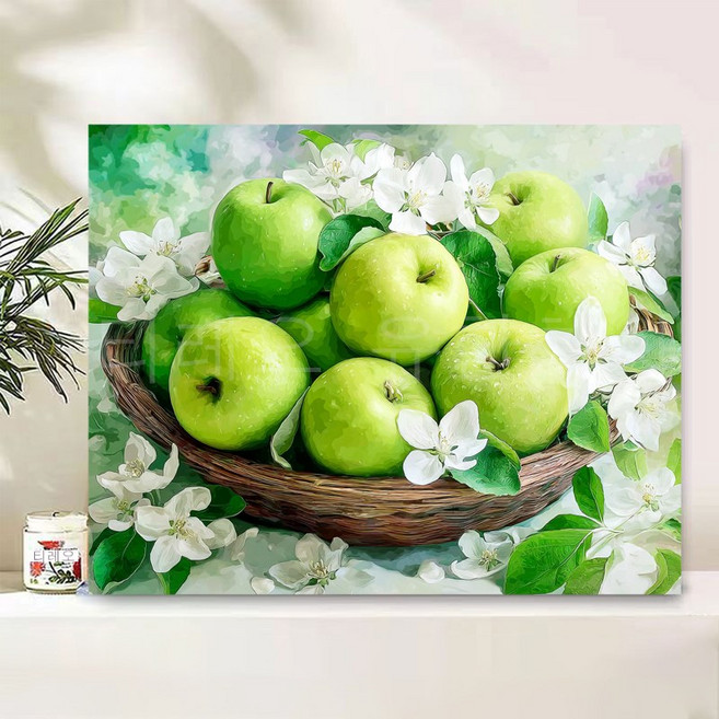 티레오 보석십자수 캔버스형 40x50 구슬 십자수 액자형 풍경 동물 보석십자수 크리스마스 선물, 1개, 청사과