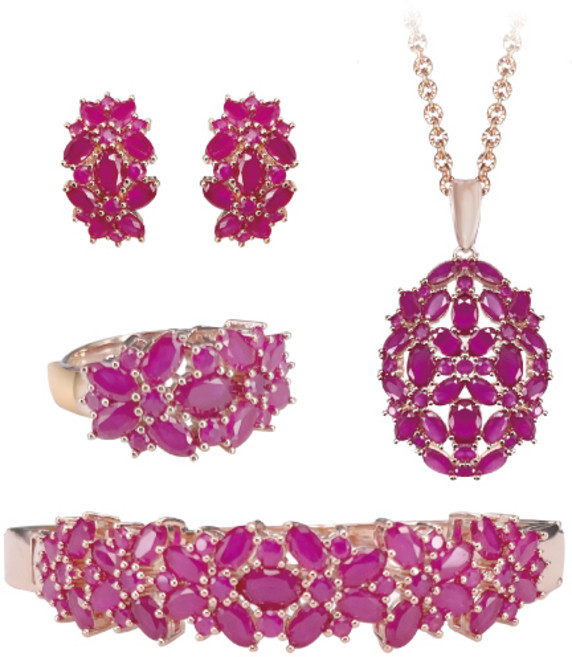 [혜성 주얼리] 베키 럭셔리 루비 포인트 로즈골드 반지 팔찌 목걸이 귀걸이 4종