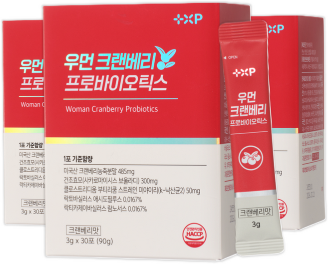 우먼 크랜베리 프로바이오틱스 유산균 미국산 크렌베리 분말 가루, 3세트, 30정