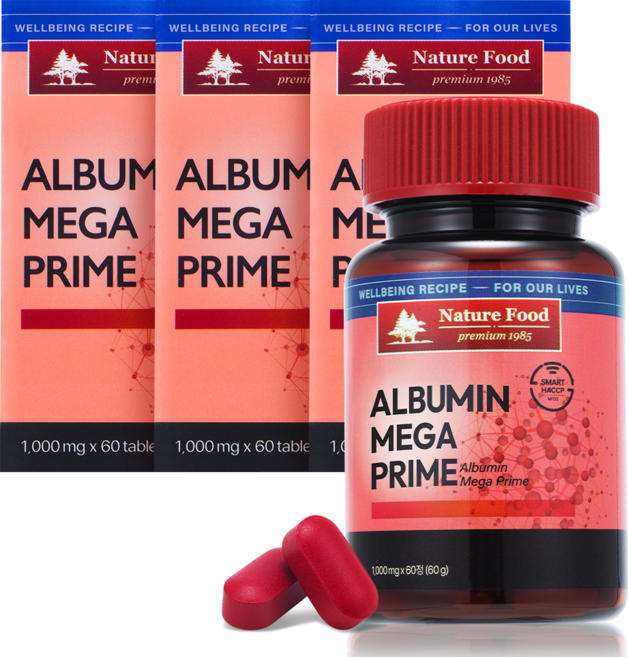 네이처푸드 알부민 메가프라임 고함량 식약청인증 haccp 알부민, 3개, 60정