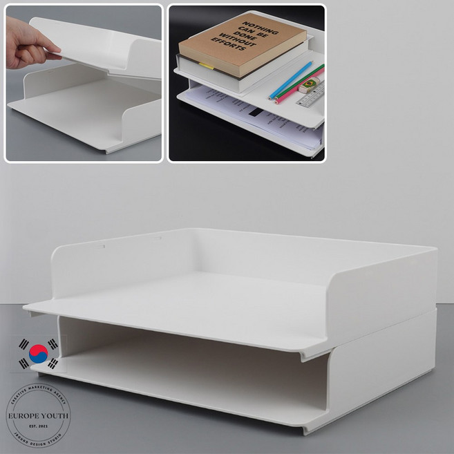 A4용지 2단 트레이 책상정리 프린터기 종이 서류 가로보관 정리함 수납함