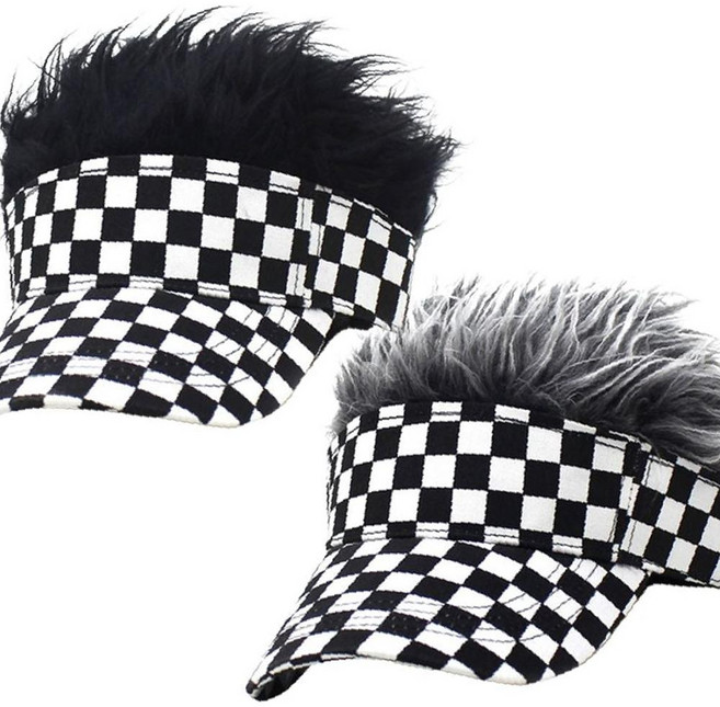 체크패턴 가발 인모썬캡/ 골프썬캡모자/ 골프모자/ 가발모자, 체커그레이