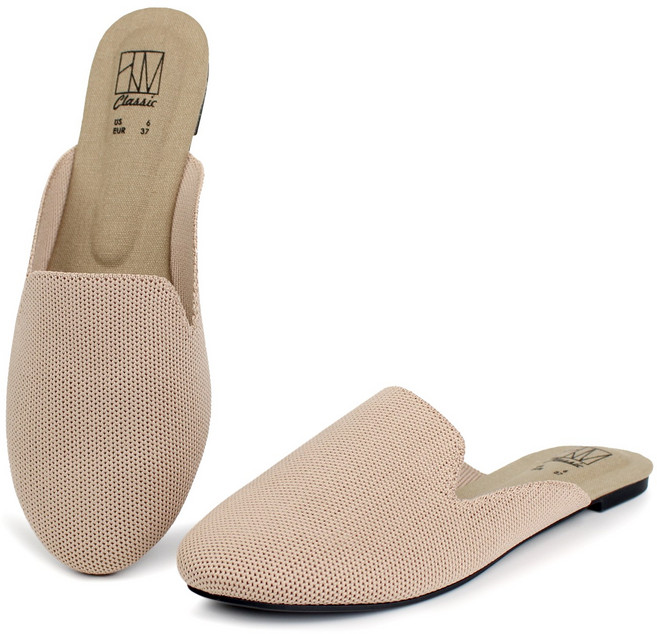 HAWKWELL 여성 니트 백리스 뮬 슬립온 로퍼 플랫 워킹화