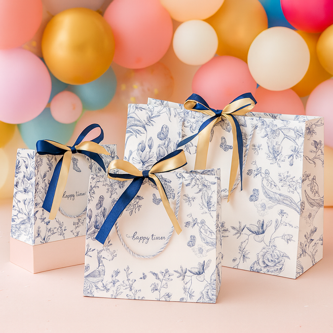 로어바제이 쇼핑백 고급 두꺼운 선물포장 종이쇼핑백 세트, 02.중형, 10개, 블루