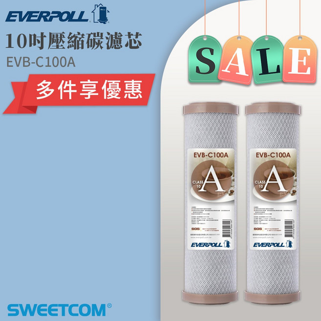 EVERPOLL 愛科濾淨 10吋 壓縮碳濾芯 EVB-C100A, 1個, C-100A*2, C-100A