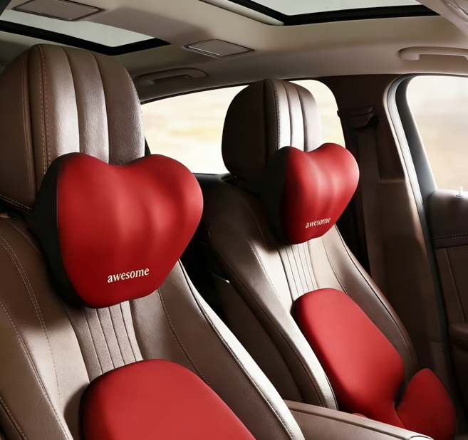 Whh 차량용 가죽 목편한 프리미엄 세이프레더넥 가죽 목쿠션, 2개, 레드