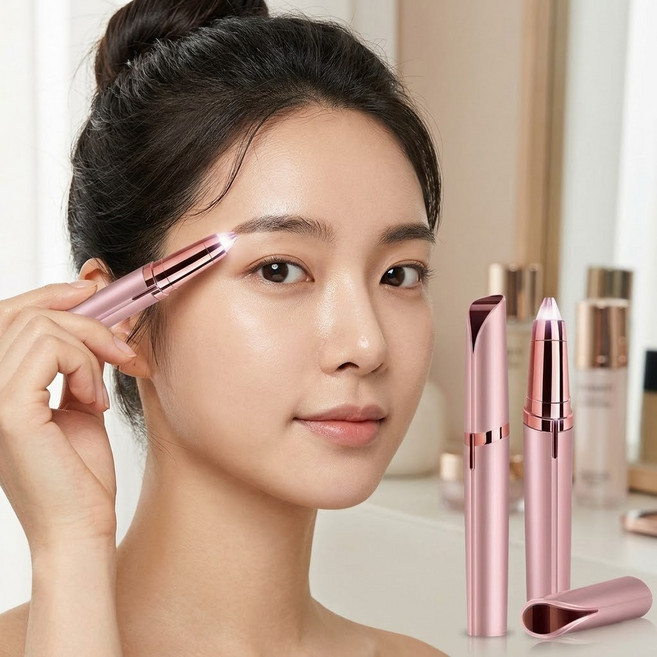 휴대용 LED 전동 눈썹정리기 눈썹칼 제모기, 1개, 로즈골드