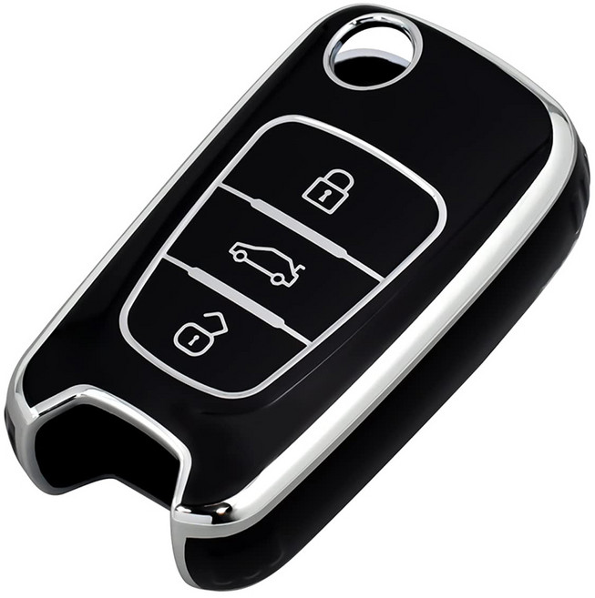 OFFCURVE TPU 기아 현대 호환 자동차 엣지라인 3버튼 모닝 레이 등 풀커버 스마트키 적용 키케이스 키홀터 단품, 블랙 실버